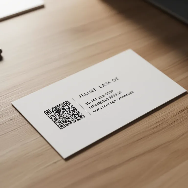 Modern business card with a QR code that links to an up-to-date profile