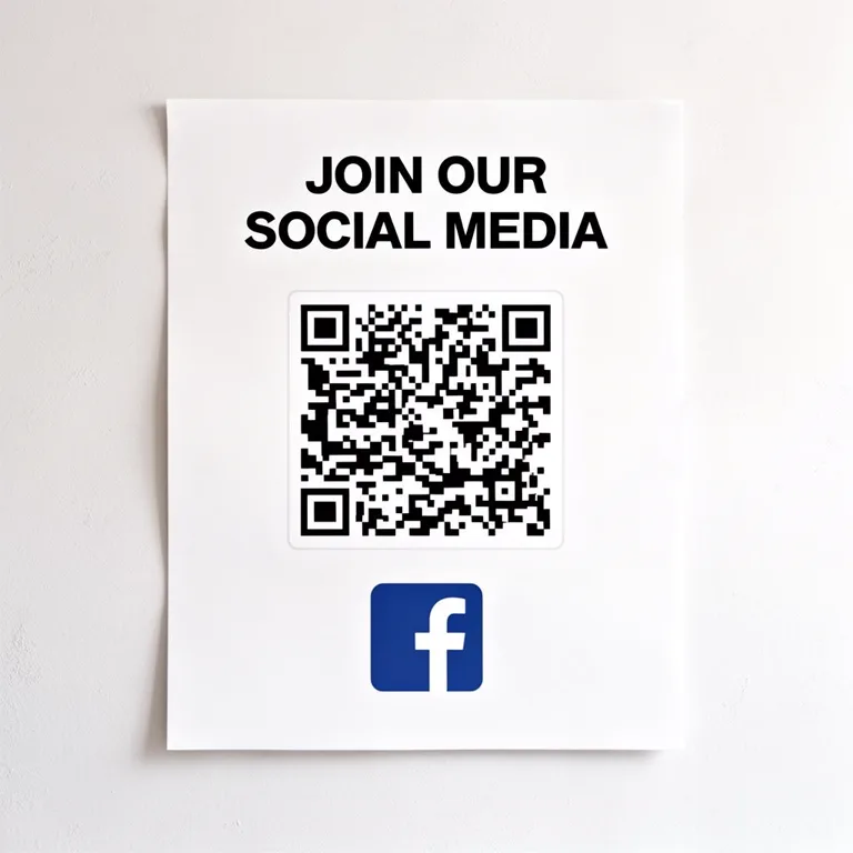 Smartphone showing social media links accessed through a printed QR code
