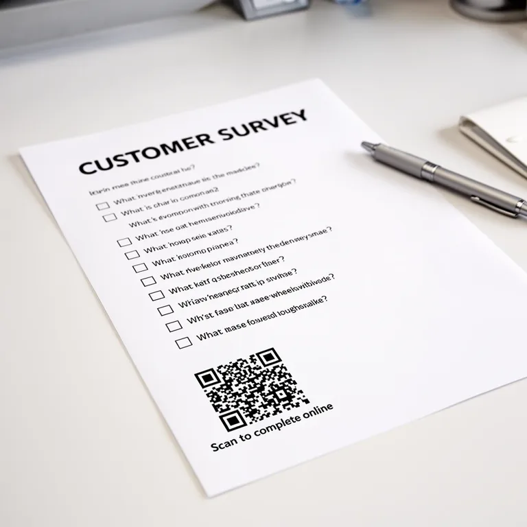 Customer survey clipboard with a QR code linking to an online questionnaire